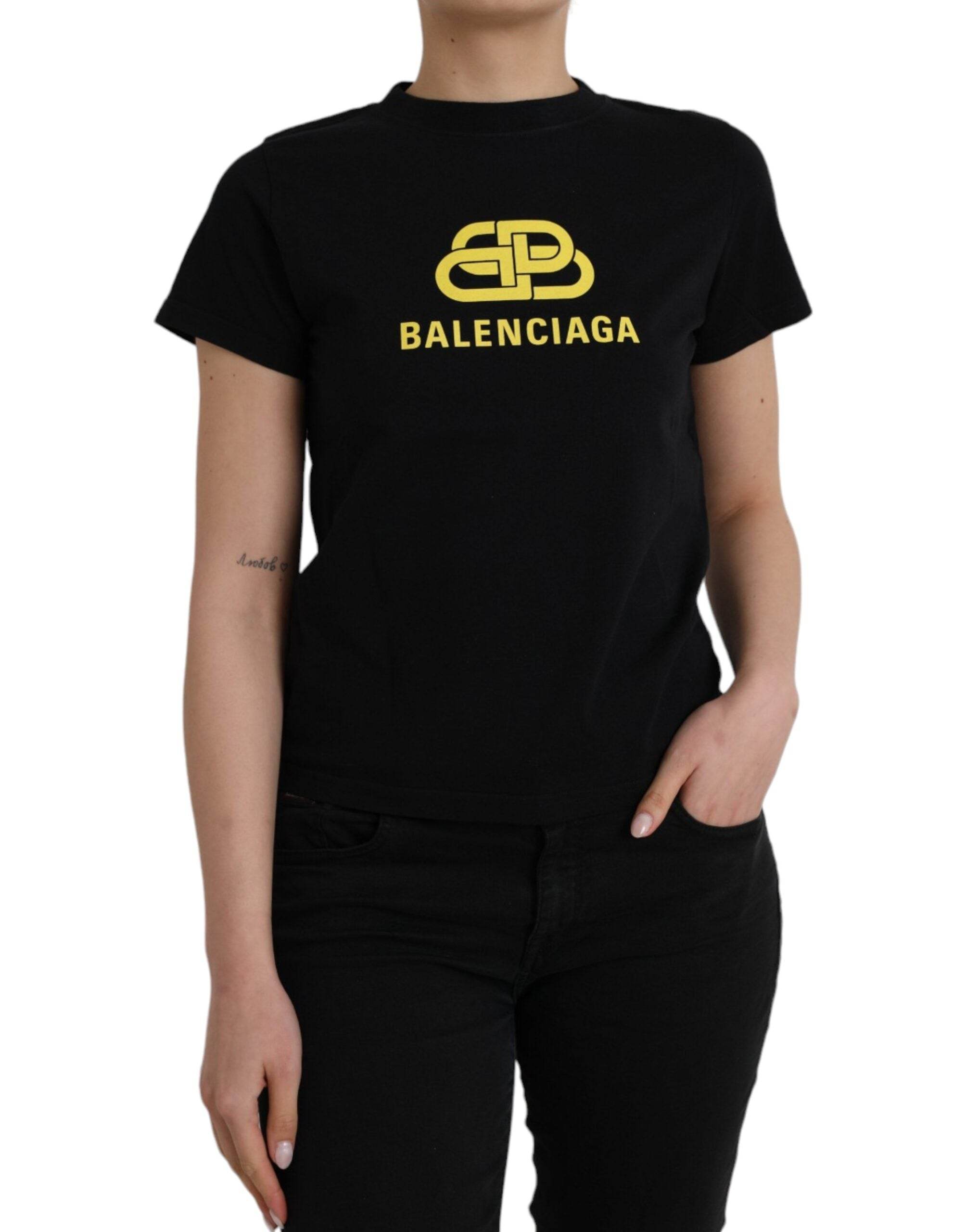 Balenciaga Black Cotton Logo Crew Neck Short Sleeves T-shirt - Hilstor