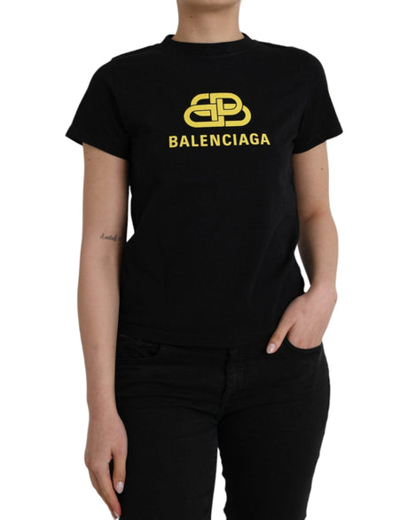 Balenciaga Black Cotton Logo Crew Neck Short Sleeves T-shirt - Hilstor