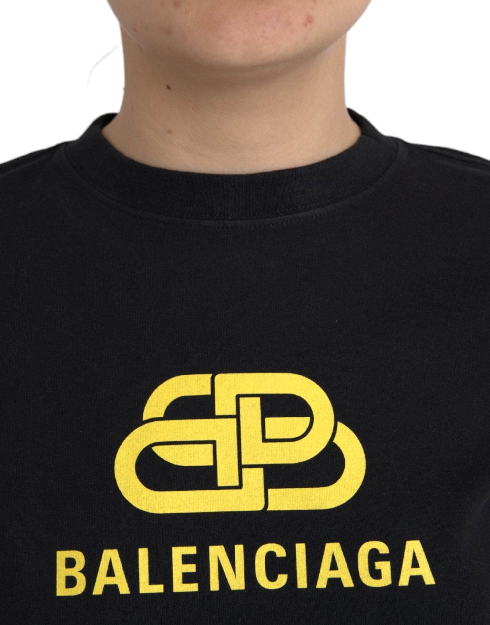 Balenciaga Black Cotton Logo Crew Neck Short Sleeves T-shirt - Hilstor