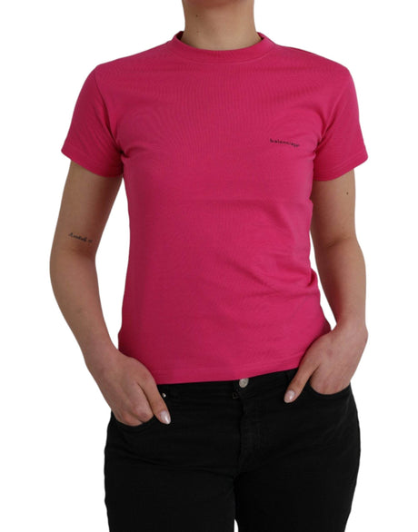 Balenciaga Pink Cotton Crew Neck Short Sleeves Tee Top T-shirt - Hilstor