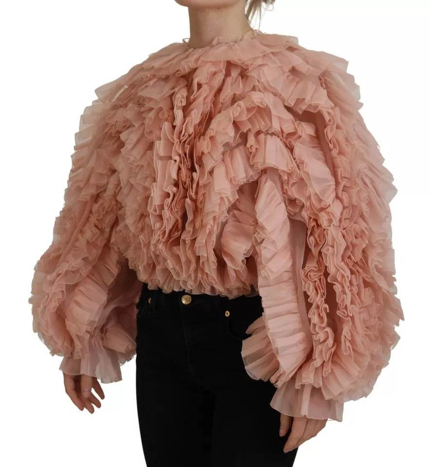 Dolce & Gabbana Pink Ruffles Long Sleeves Pullover Sweater - Hilstor