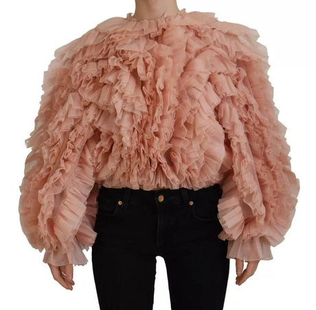 Dolce & Gabbana Pink Ruffles Long Sleeves Pullover Sweater - Hilstor