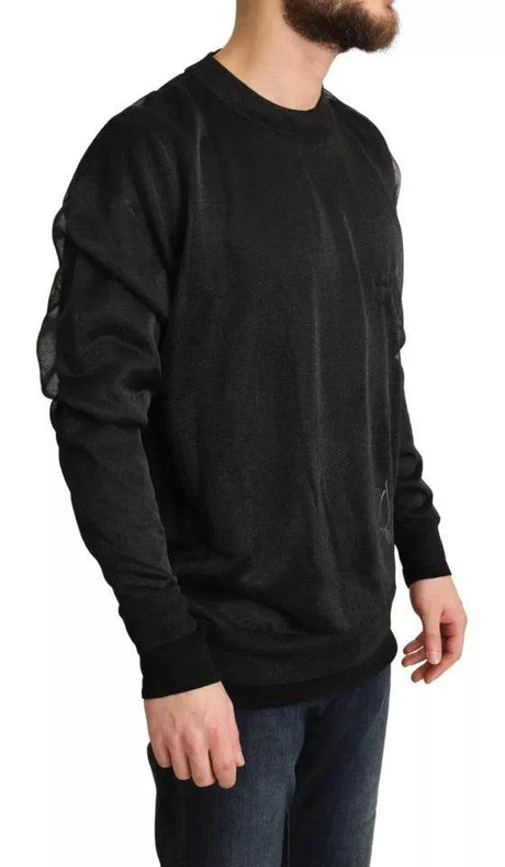 Dolce & Gabbana Black Logo Crewneck Long Sleeve Pullover Sweater - Hilstor