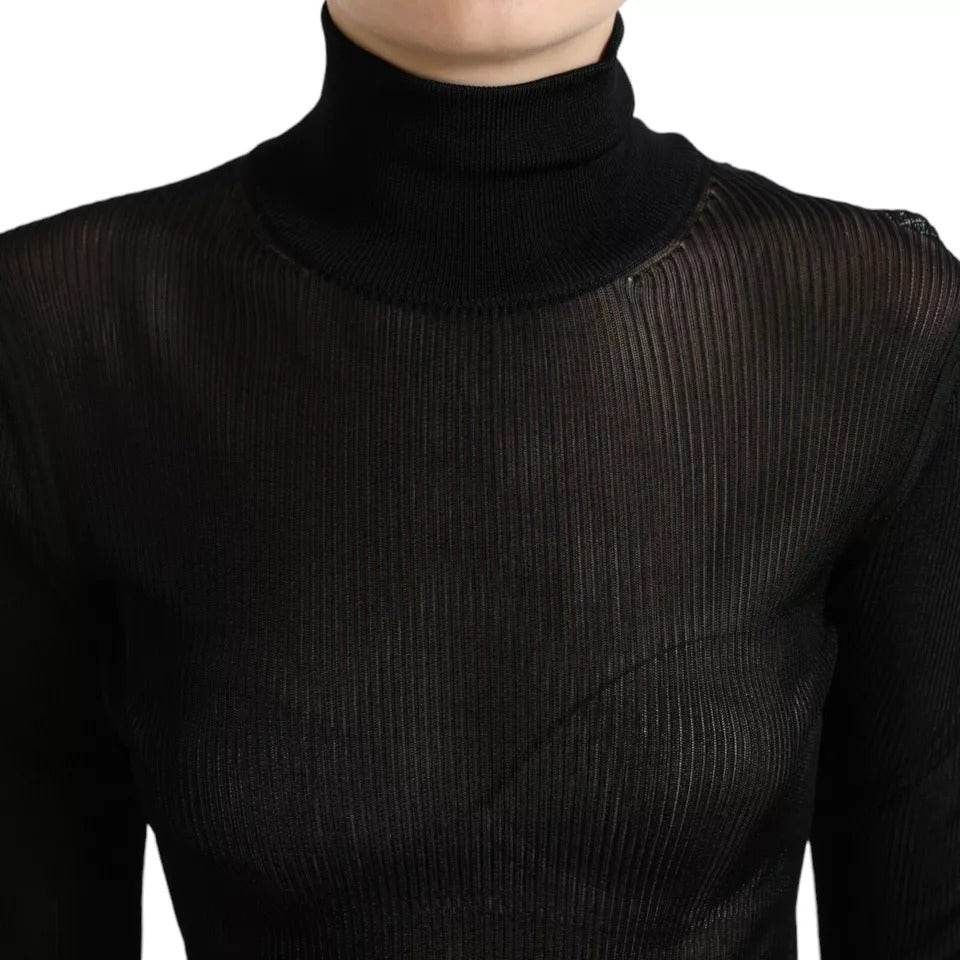 Dolce & Gabbana Black Viscose Turtle Neck Pullover Sweater - Hilstor