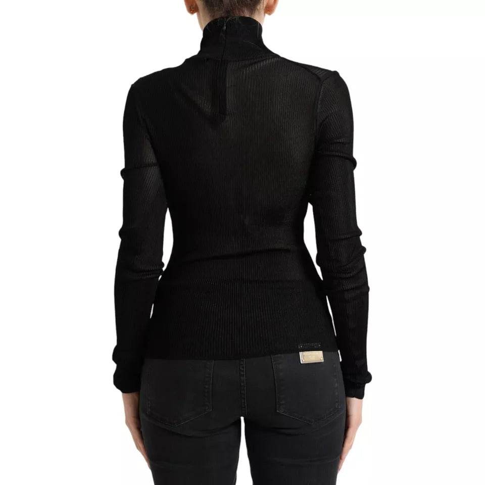 Dolce & Gabbana Black Viscose Turtle Neck Pullover Sweater - Hilstor