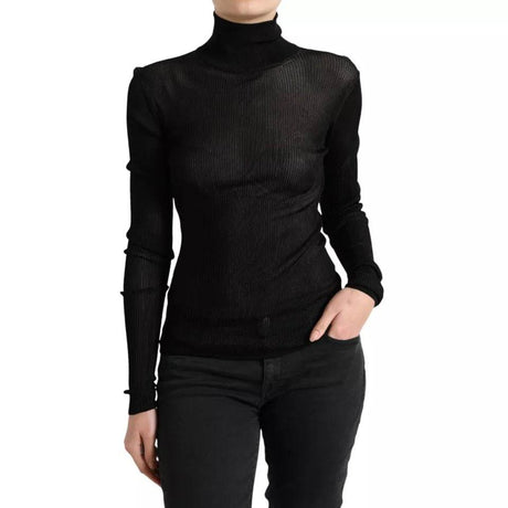 Dolce & Gabbana Black Viscose Turtle Neck Pullover Sweater - Hilstor