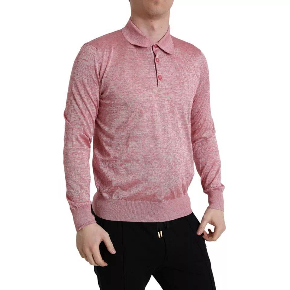 Dolce & Gabbana Pink Polyester Collared Men Pullover Sweater - Hilstor