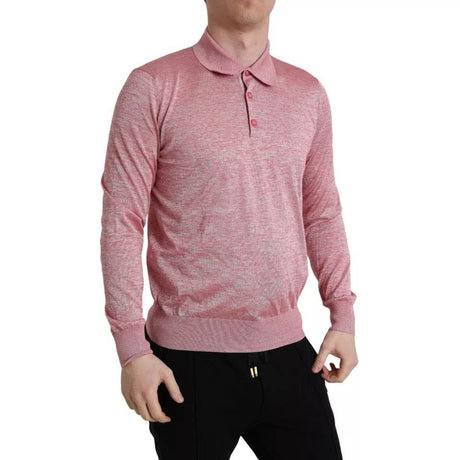 Dolce & Gabbana Pink Polyester Collared Men Pullover Sweater - Hilstor
