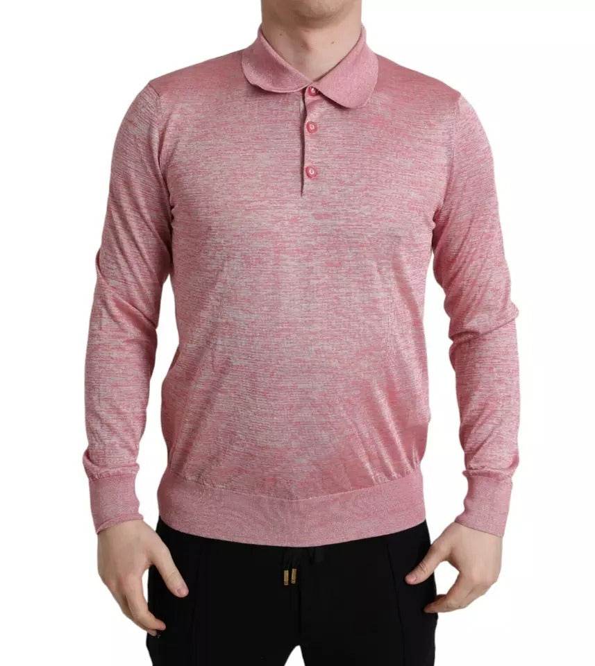 Dolce & Gabbana Pink Polyester Collared Men Pullover Sweater - Hilstor