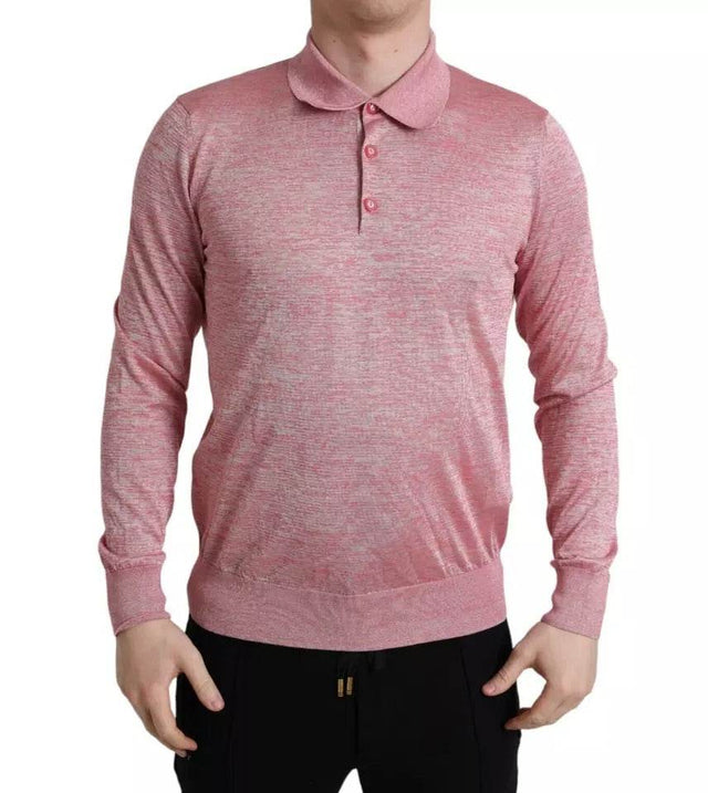 Dolce & Gabbana Pink Polyester Collared Men Pullover Sweater - Hilstor