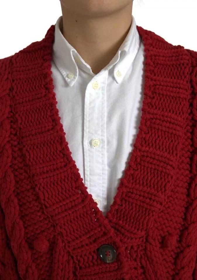Dolce & Gabbana Red Wool Knit Button Down Cardigan Sweater - Hilstor