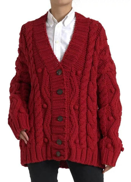Dolce & Gabbana Red Wool Knit Button Down Cardigan Sweater - Hilstor