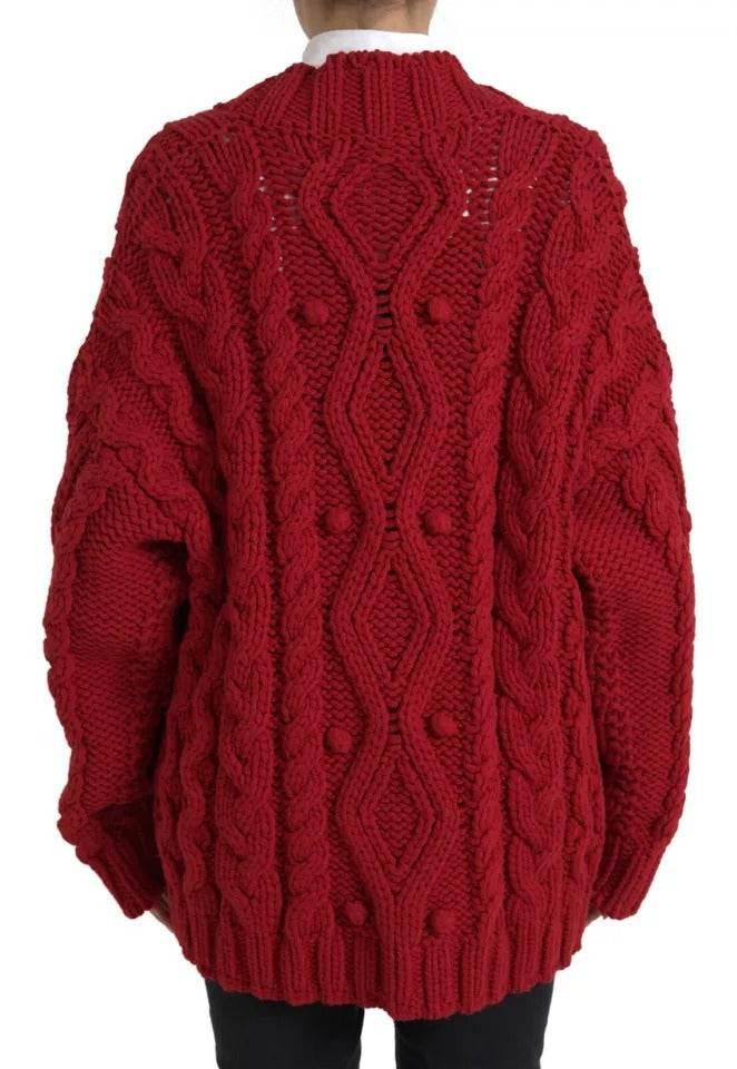 Dolce & Gabbana Red Wool Knit Button Down Cardigan Sweater - Hilstor