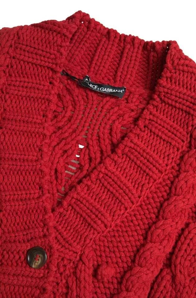 Dolce & Gabbana Red Wool Knit Button Down Cardigan Sweater - Hilstor