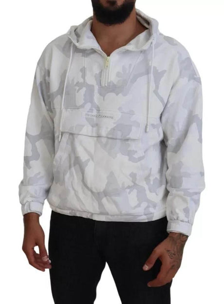Dolce & Gabbana White Camouflage Hooded Sweatshirt Sweater - Hilstor