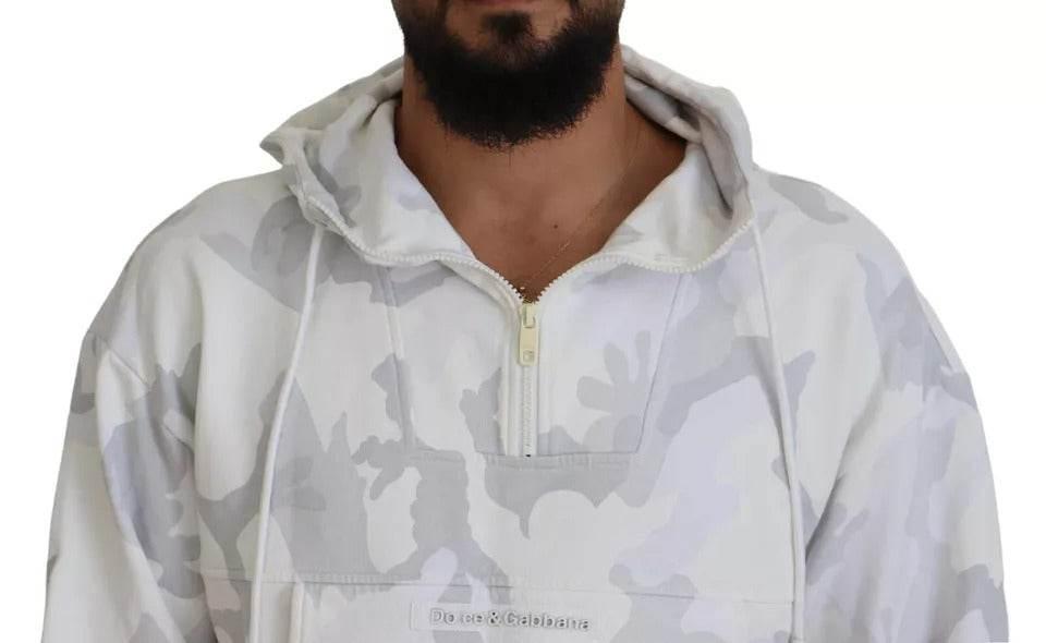 Dolce & Gabbana White Camouflage Hooded Sweatshirt Sweater - Hilstor