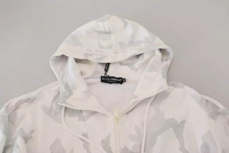 Dolce & Gabbana White Camouflage Hooded Sweatshirt Sweater - Hilstor