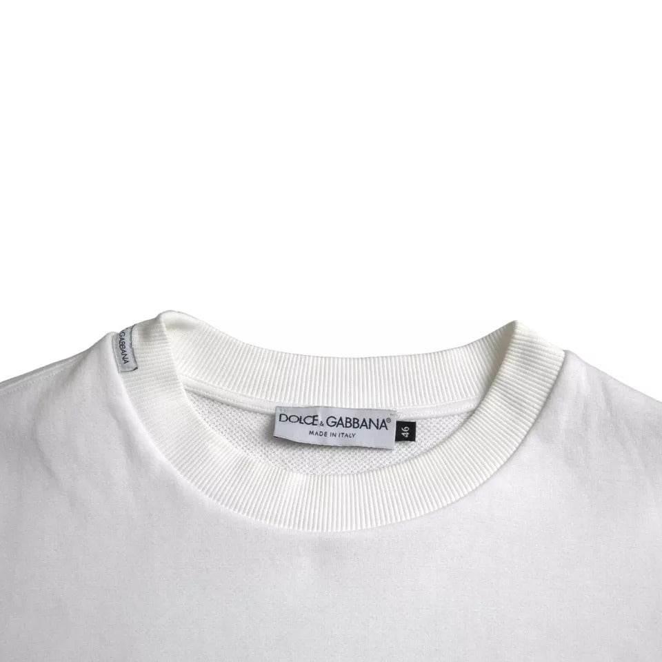 Dolce & Gabbana White Cotton Logo Pullover Sweatshirt Sweater - Hilstor