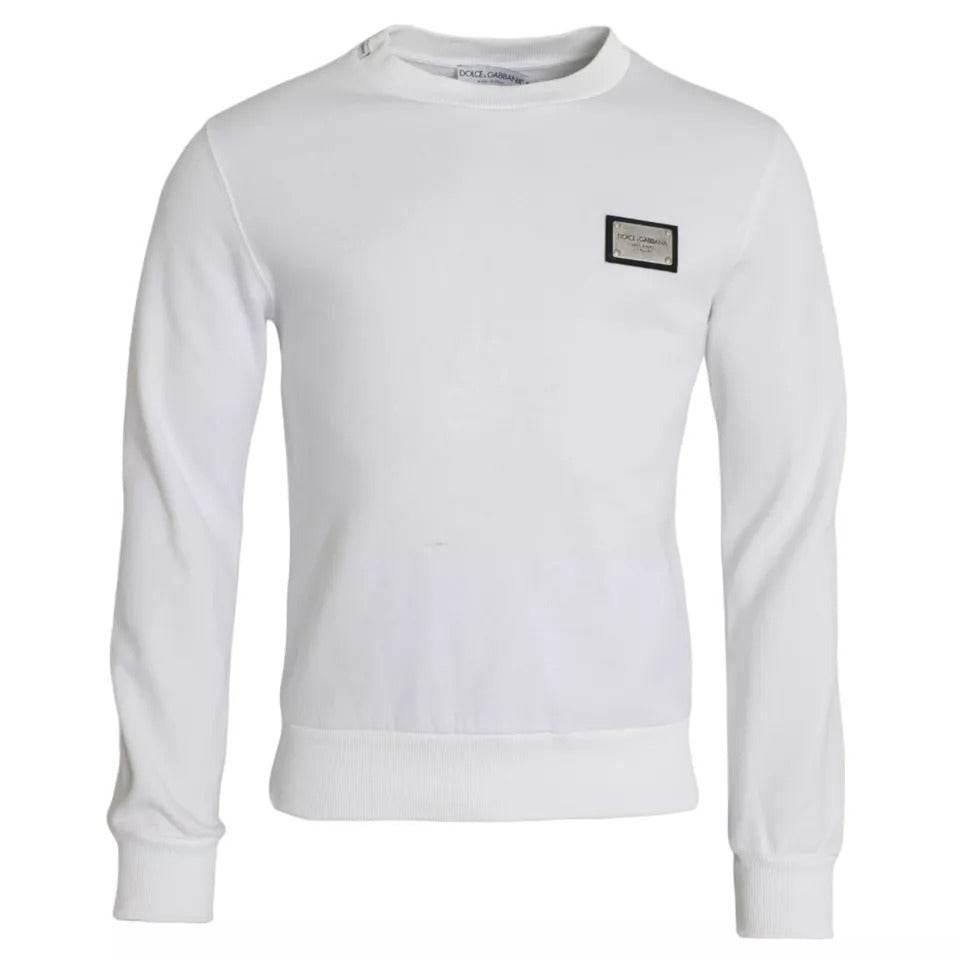 Dolce & Gabbana White Cotton Logo Pullover Sweatshirt Sweater - Hilstor