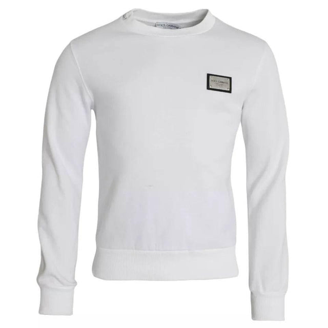 Dolce & Gabbana White Cotton Logo Pullover Sweatshirt Sweater - Hilstor