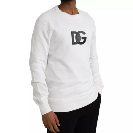 Dolce & Gabbana White Logo Cotton Crew Neck Pullover Sweater - Hilstor