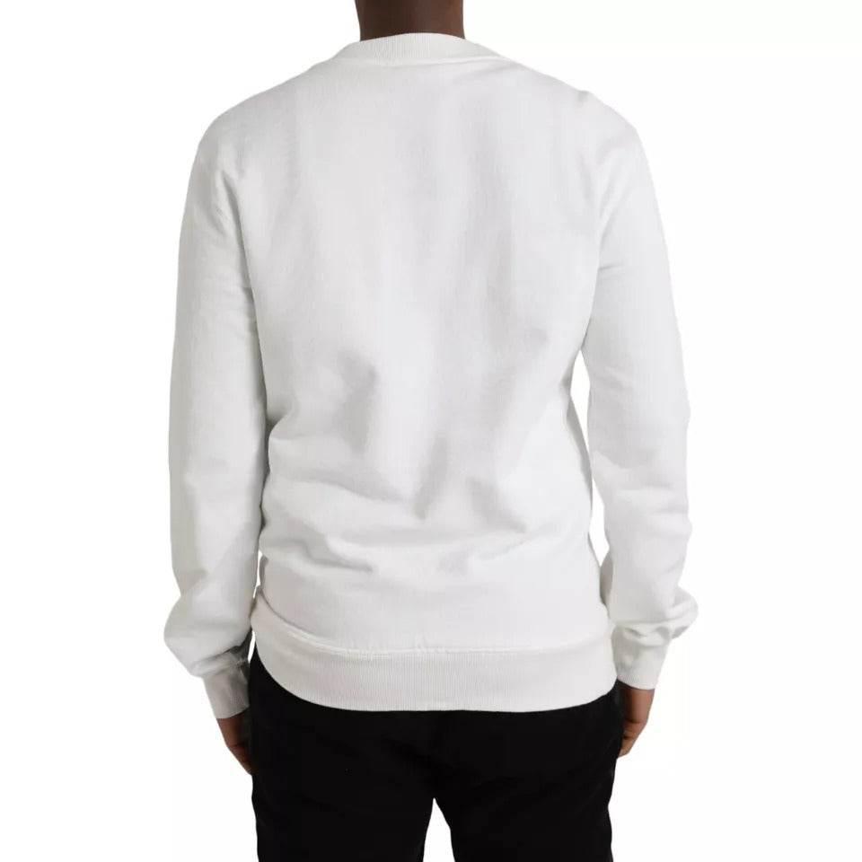Dolce & Gabbana White Logo Cotton Crew Neck Pullover Sweater - Hilstor
