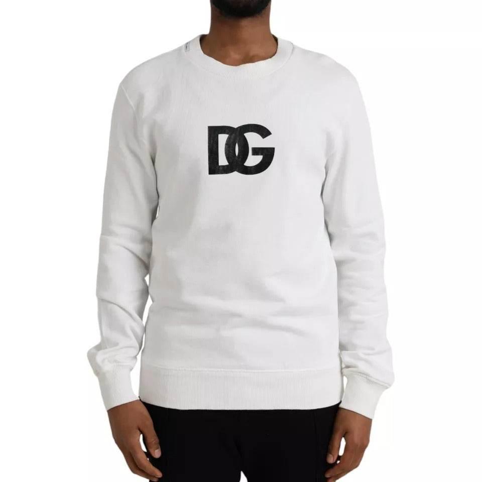 Dolce & Gabbana White Logo Cotton Crew Neck Pullover Sweater - Hilstor