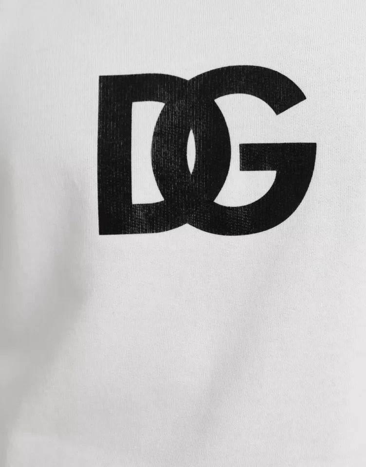 Dolce & Gabbana White Logo Cotton Crew Neck Pullover Sweater - Hilstor