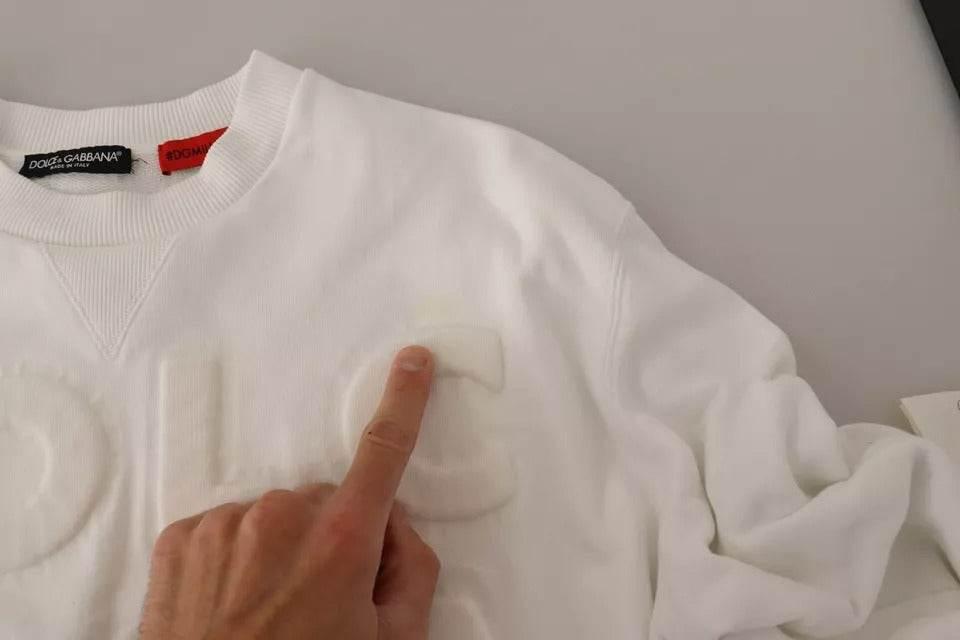 Dolce & Gabbana White Logo Embossed Cotton Sweatshirt Sweater - Hilstor