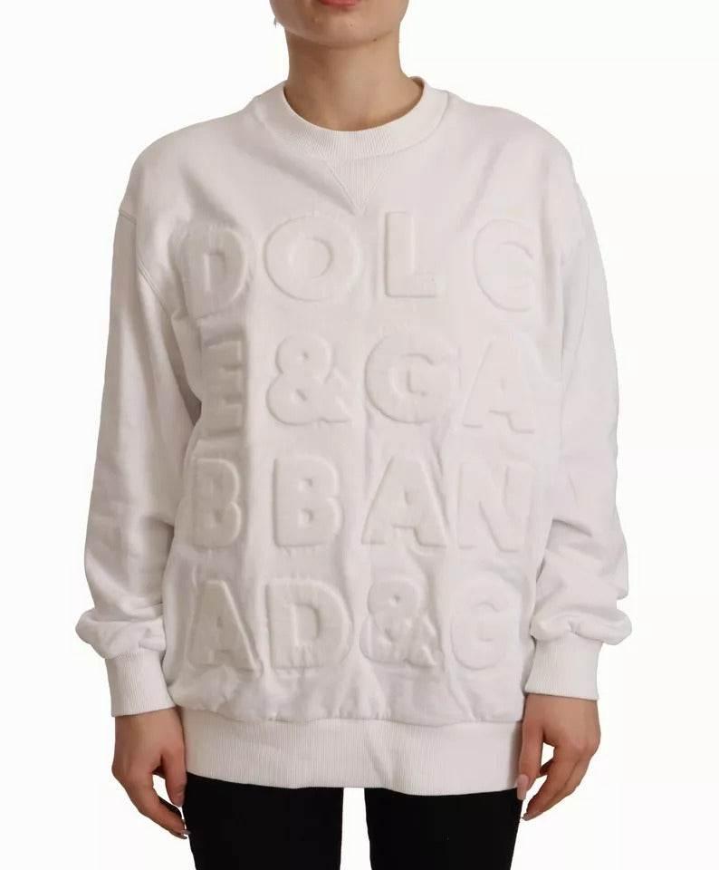 Dolce & Gabbana White Logo Embossed Cotton Sweatshirt Sweater - Hilstor