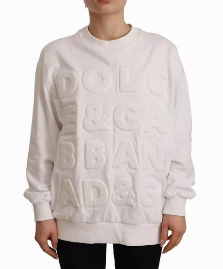 Dolce & Gabbana White Logo Embossed Cotton Sweatshirt Sweater - Hilstor