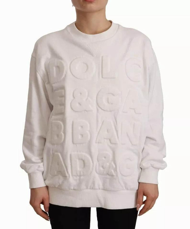 Dolce & Gabbana White Logo Embossed Cotton Sweatshirt Sweater - Hilstor