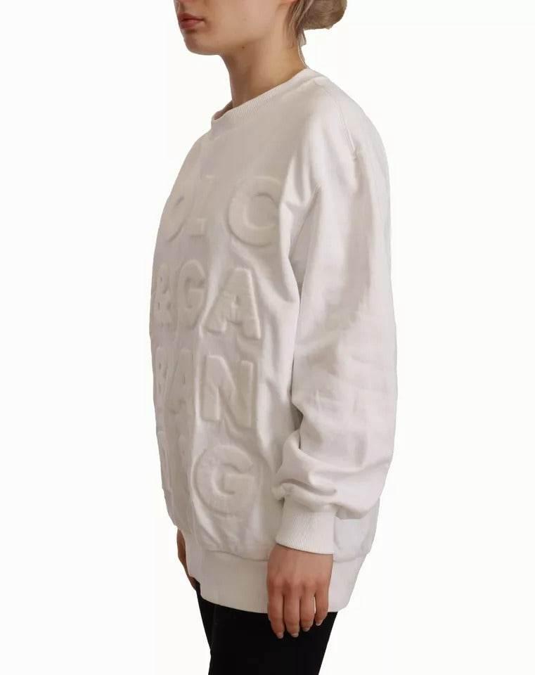 Dolce & Gabbana White Logo Embossed Cotton Sweatshirt Sweater - Hilstor