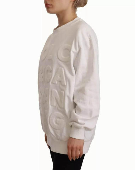 Dolce & Gabbana White Logo Embossed Cotton Sweatshirt Sweater - Hilstor
