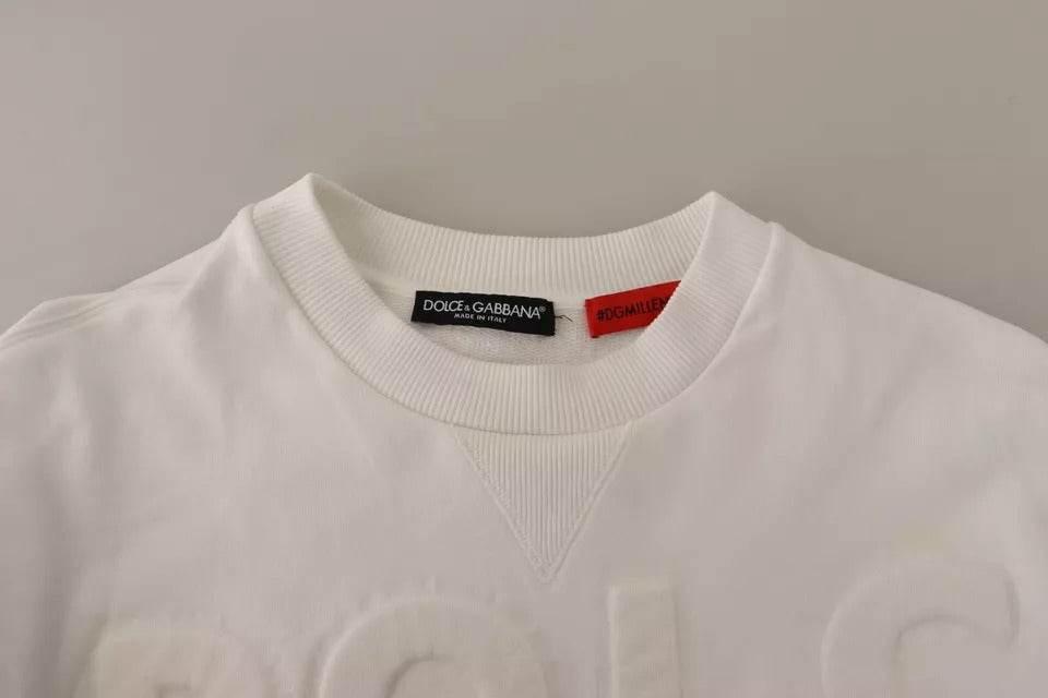 Dolce & Gabbana White Logo Embossed Cotton Sweatshirt Sweater - Hilstor