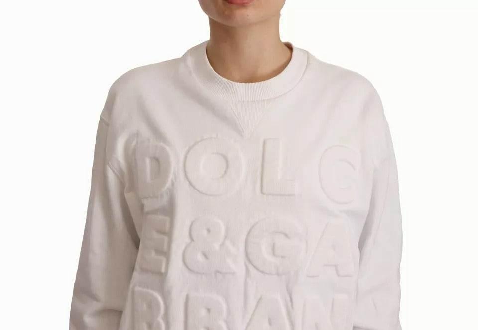 Dolce & Gabbana White Logo Embossed Cotton Sweatshirt Sweater - Hilstor