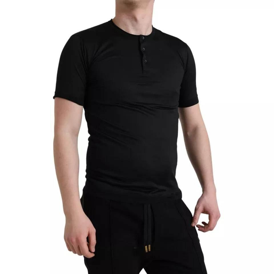 Dolce & Gabbana Black Buttoned Roundneck Short Sleeve T-shirt - Hilstor