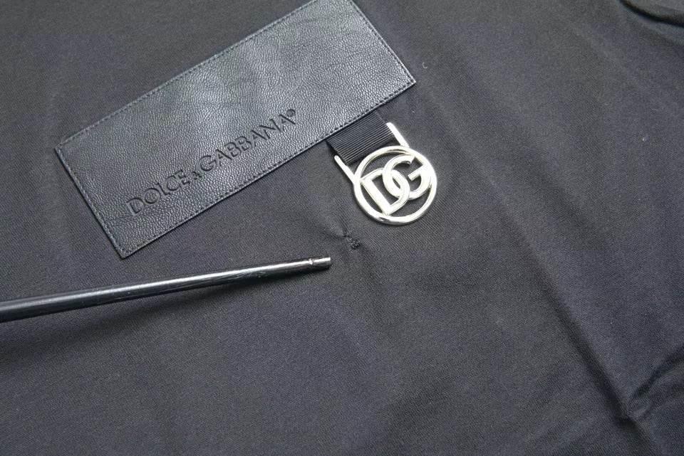 Dolce & Gabbana Black Logo Patch Cotton Crew Neck T-shirt - Hilstor