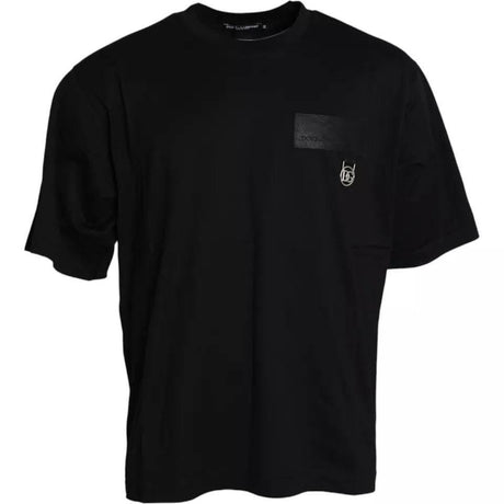Dolce & Gabbana Black Logo Patch Cotton Crew Neck T-shirt - Hilstor