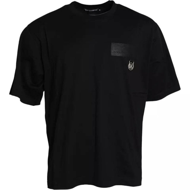 Dolce & Gabbana Black Logo Patch Cotton Crew Neck T-shirt - Hilstor