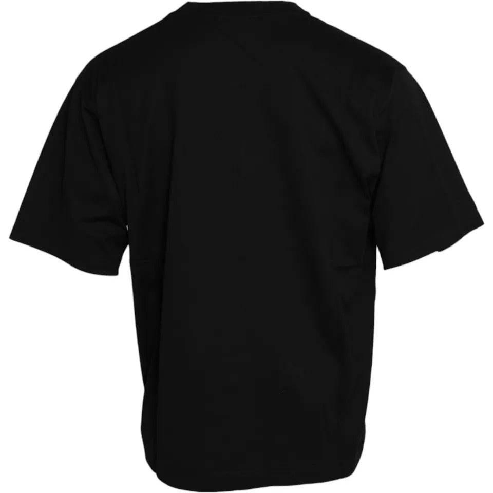 Dolce & Gabbana Black Logo Patch Cotton Crew Neck T-shirt - Hilstor
