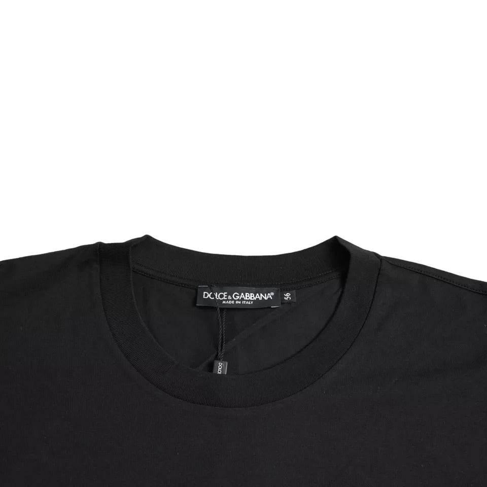 Dolce & Gabbana Black Logo Patch Cotton Crew Neck T-shirt - Hilstor