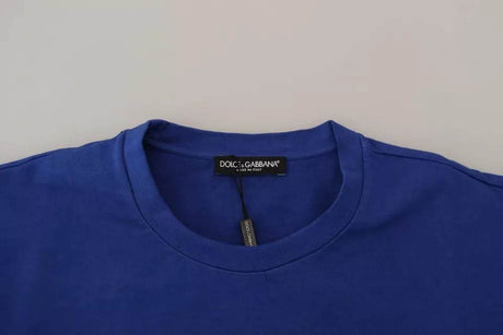Dolce & Gabbana Blue Logo Print Crewneck Cotton T-shirt - Hilstor