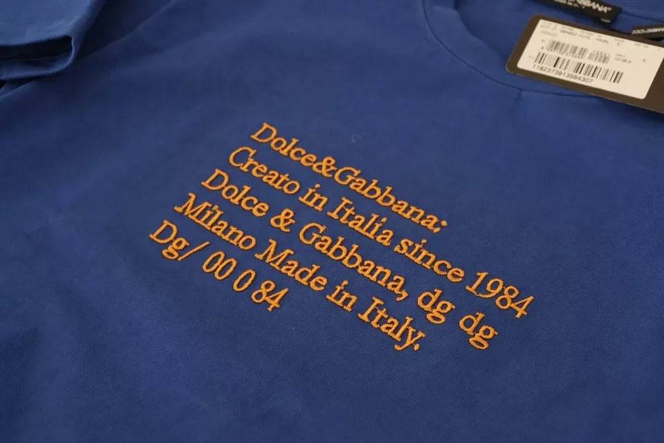 Dolce & Gabbana Blue Logo Print Crewneck Cotton T-shirt - Hilstor