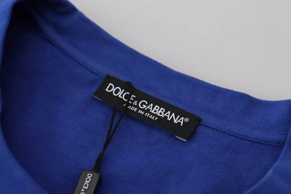 Dolce & Gabbana Blue Logo Print Crewneck Cotton T-shirt - Hilstor