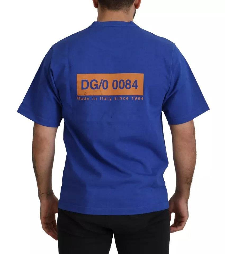 Dolce & Gabbana Blue Logo Print Crewneck Cotton T-shirt - Hilstor