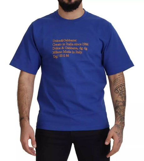 Dolce & Gabbana Blue Logo Print Crewneck Cotton T-shirt - Hilstor