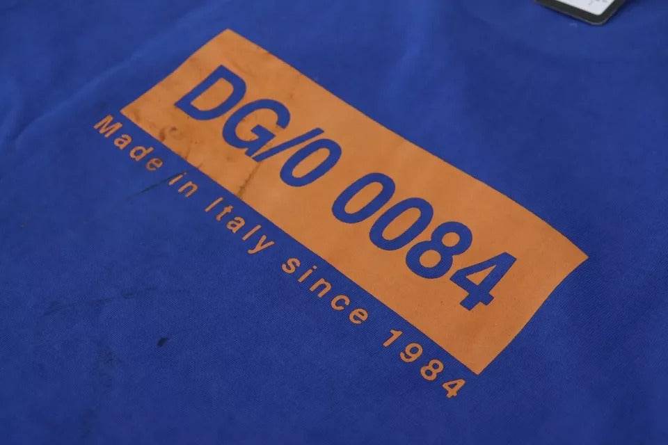 Dolce & Gabbana Blue Logo Print Crewneck Cotton T-shirt - Hilstor