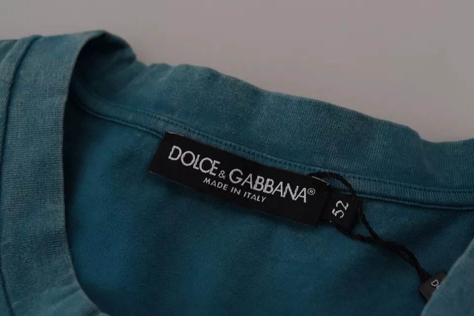 Dolce & Gabbana Blue Logo Print Crewneck Tee Cotton T-shirt - Hilstor