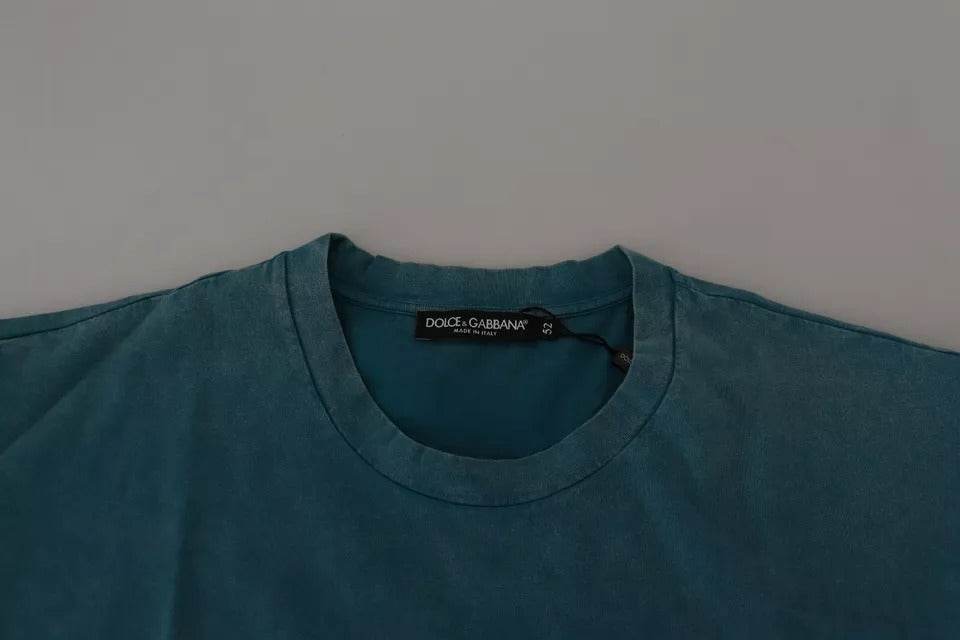 Dolce & Gabbana Blue Logo Print Crewneck Tee Cotton T-shirt - Hilstor